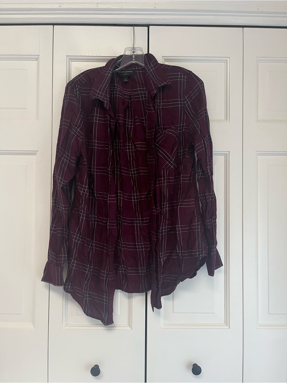 Banana Republic Boyfriend Fit Plaid Tie Neck Blouse S
